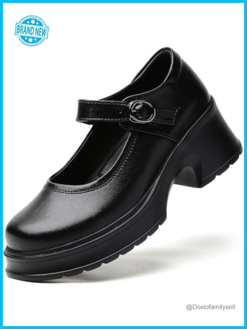 Platform Mary Janes Chunky Heel Buckle Strap Work Pumps